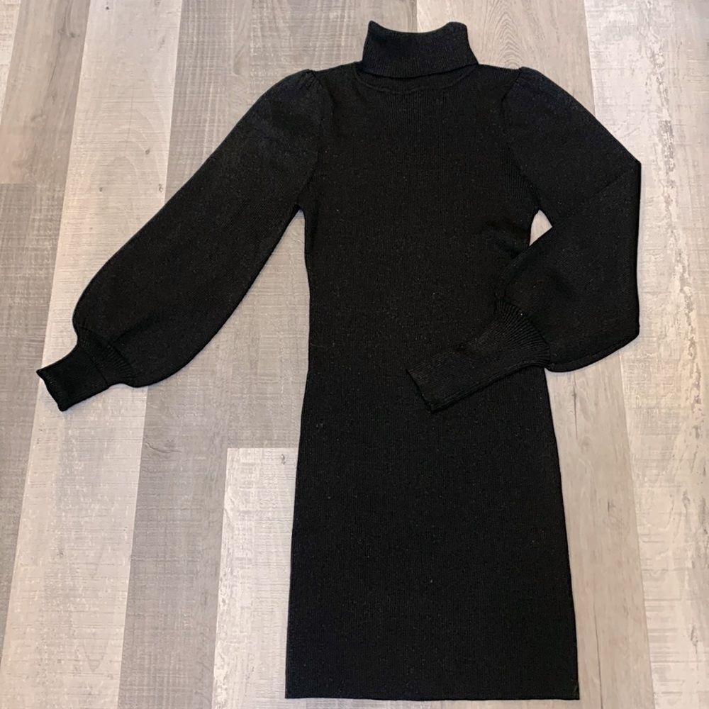 Love Tree Metallic Ribbed Knit Dress Turtle Neck Balloon Sleeves Women’s Sz M